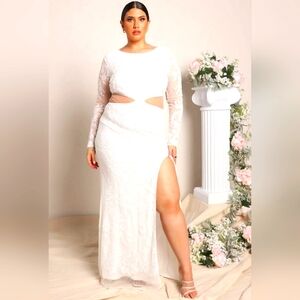 Fashion Nova Myself First Sequin Maxi Dress - White